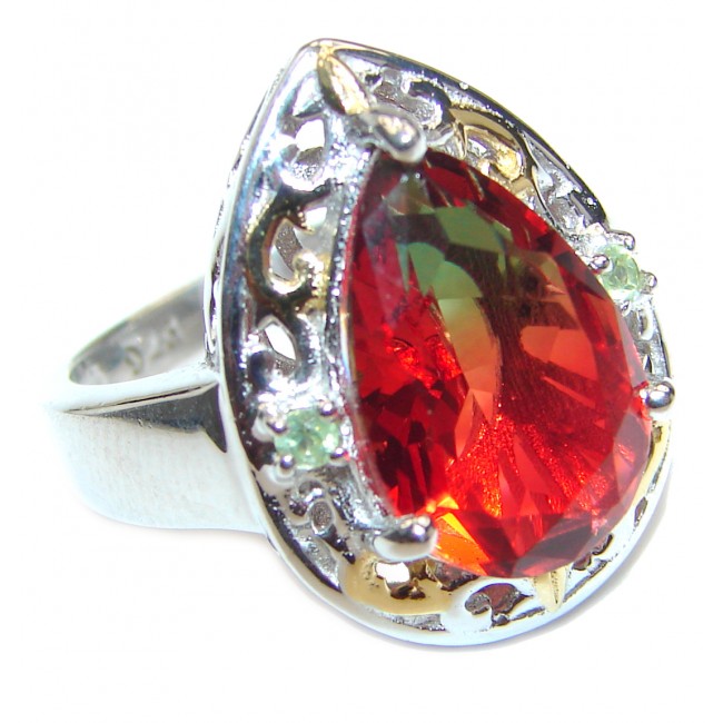 HUGE pear cut Pink Tourmaline 18K Gold over .925 Sterling Silver handcrafted Ring s. 7 1/2