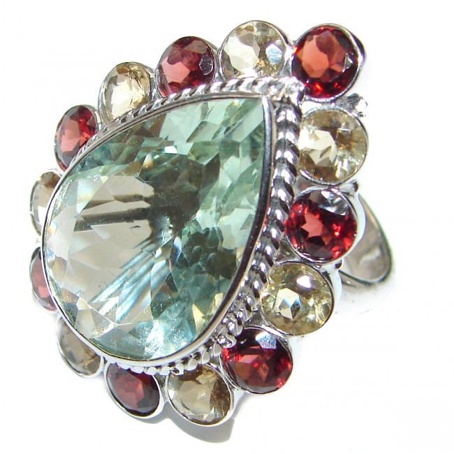 Huge Green Amethyst .925 Sterling Silver handcrafted ring; s. 7