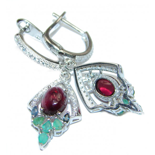 Authentic 32ct Garnet & Emerald .925 Sterling Silver handmade earrings