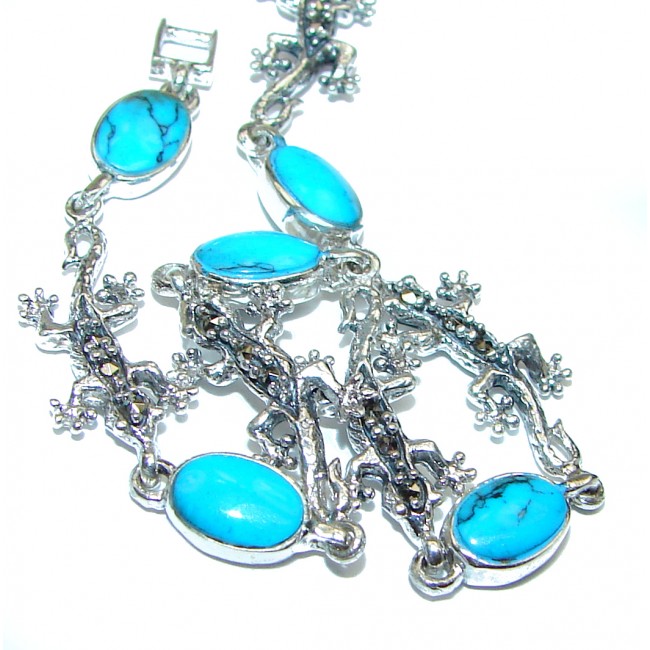 Fantastic Lizard Turquoise & Marcasite .925 Silver handmade Bracelet