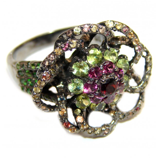 Fancy Sapphire Peridot .925 Sterling Silver handcrafted ring size 8
