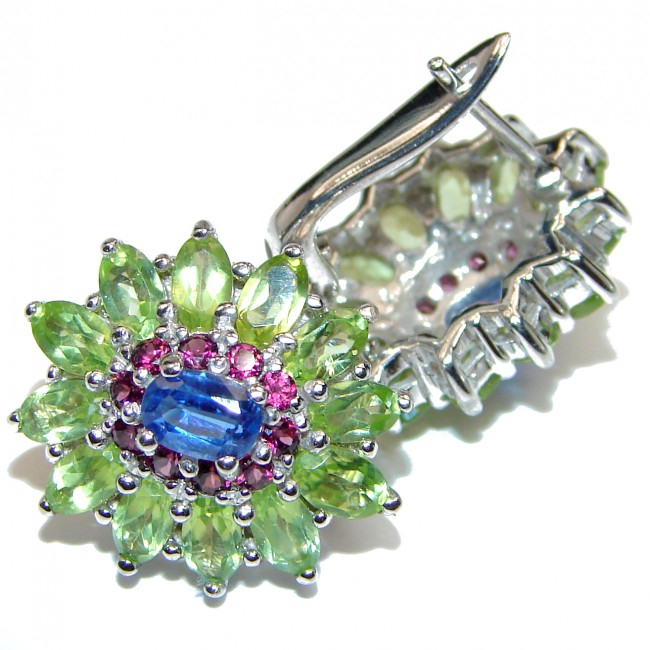 Floral Design Kyanite Garnet Peridot .925 Sterling Silver handcrafted earrings