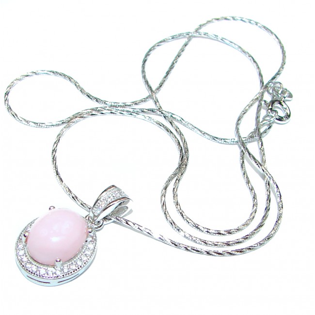 Awesome Natural Pink Opal .925 Silver Enamel Bee Necklace
