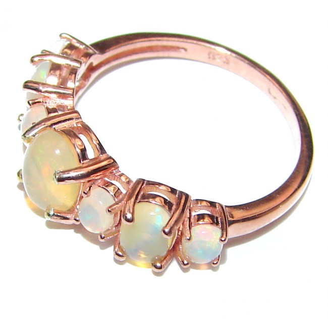 Dazzling natural Ethiopian Opal Rose Gold over .925 Sterling Silver handcrafted ring size 8 1/4