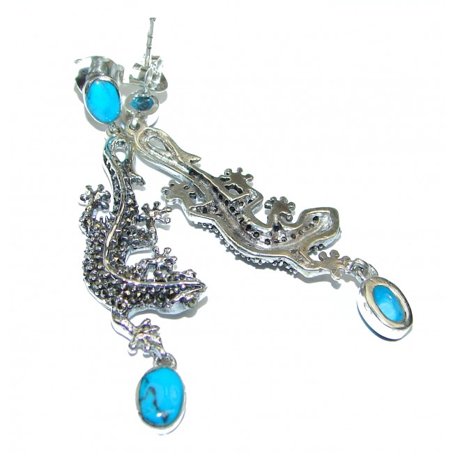 Lizards Sleeping Beauty Turquoise .925 Sterling Silver handmade earrings