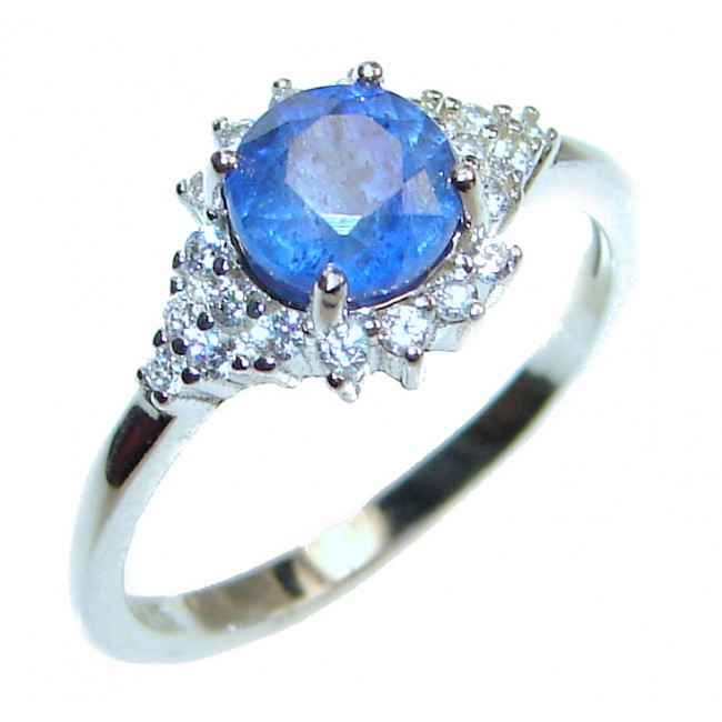 Dazzling natural Sapphire .925 Sterling Silver handcrafted ring size 5 3/4