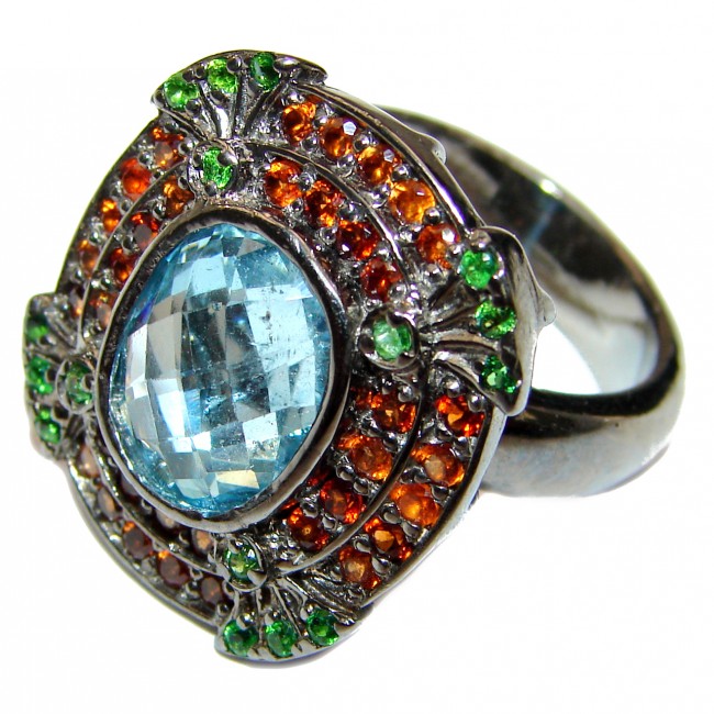 Melissa Genuine Swiss Blue Topaz .925 Sterling Silver handcrafted Statement Ring size 8