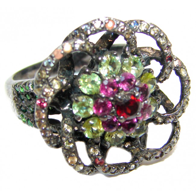 Fancy Sapphire Peridot .925 Sterling Silver handcrafted ring size 8 3/4