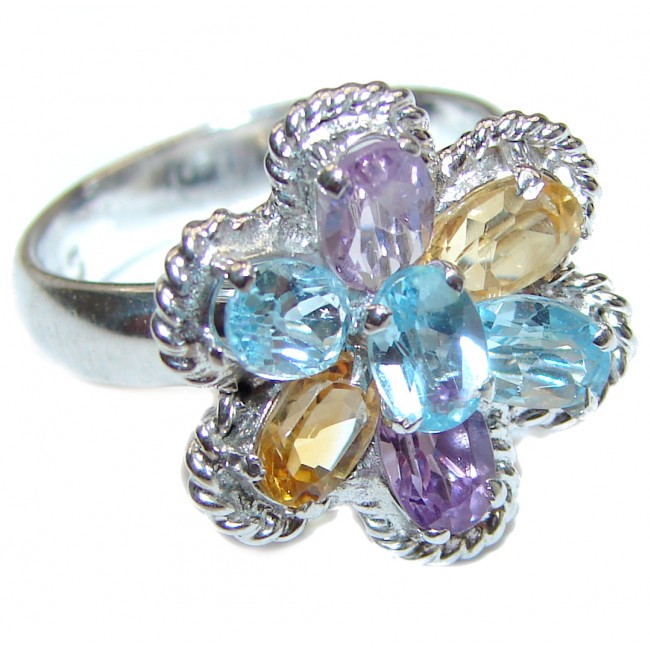 Melissa Genuine Swiss Blue Topaz .925 Sterling Silver handcrafted Statement Ring size 8