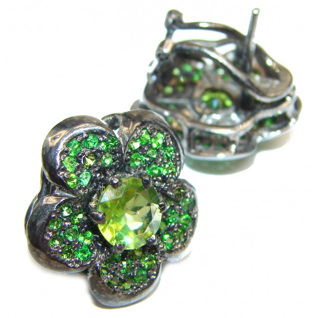 Fabulous Peridot Chrome Diopside Rhodium over .925 Sterling Silver handcrafted stud earrings