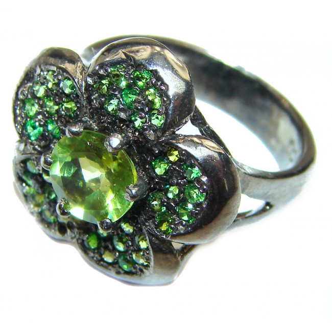 Spectacular Genuine Peridot Chrome Diopside .925 Sterling Silver handcrafted ring size 7 1/4