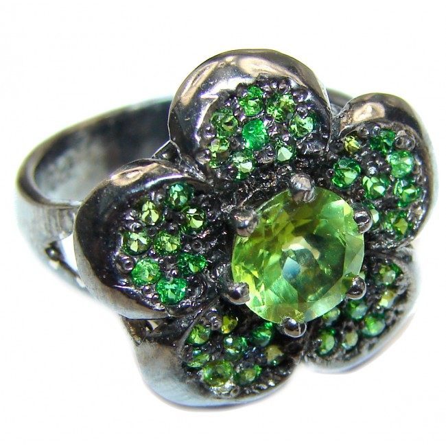 Spectacular Genuine Peridot Chrome Diopside .925 Sterling Silver handcrafted ring size 7 1/4