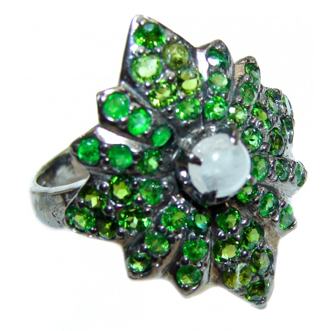 Angelica Rainbow Moonstone Chrome Diopside .925 Sterling Silver handmade Ring size 9
