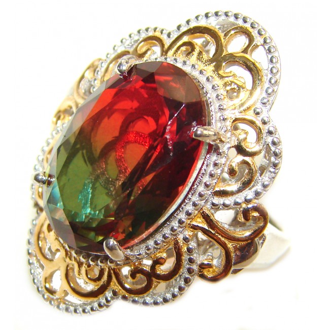 Huge Top Quality Volcanic Tourmaline 18K Gold over .925 Sterling Silver handcrafted Ring s. 6 1/4