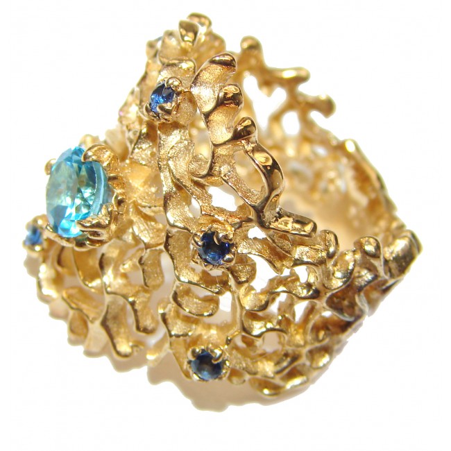 Poseidon Swiss Blue Topaz 18K Gold over .925 Sterling Silver handmade Ring size 7