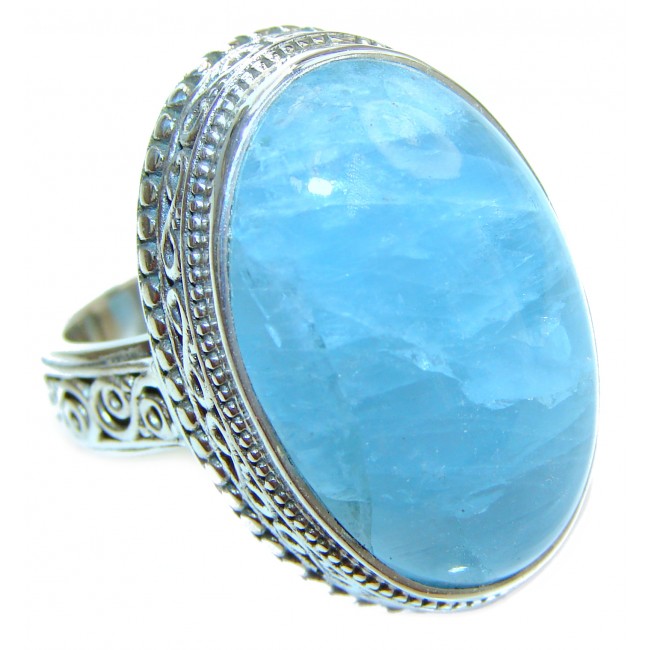 Treasure GENUINE Blue Aquamarine .925 Sterling Silver handmade ring s. 8
