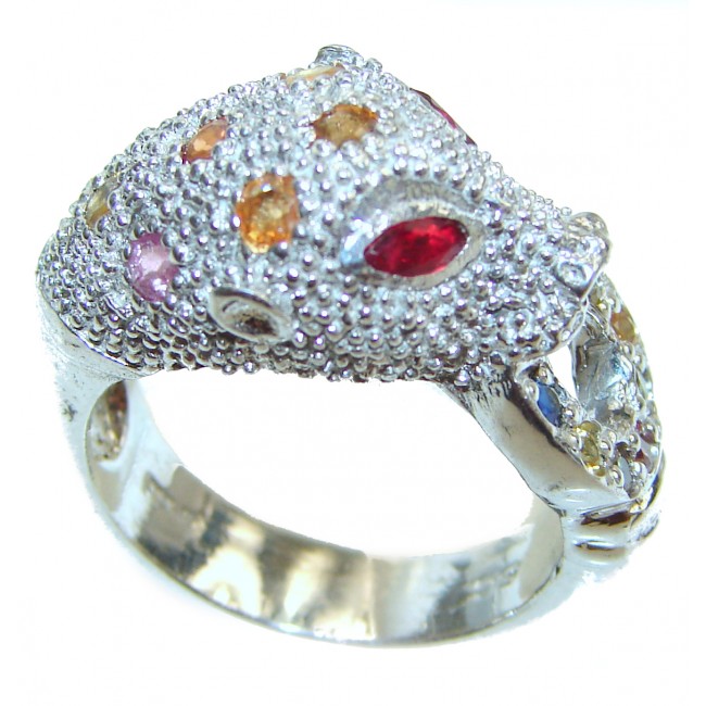 Cheetah authentic Ruby Sapphire .925 Sterling Silver handmade Statement Ring s. 8 3/4