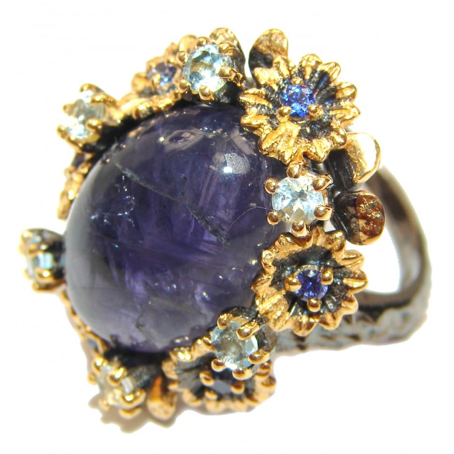 Chunky Authentic African Tanzanite 14K Gold over .925 Sterling Silver handmade Ring s. 6 3/4