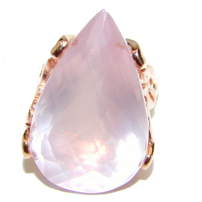 Pear Cut 45ctw Rose Quartz Rose Gold over .925 Sterling Silver brilliantly handcrafted ring s. 6 1/4