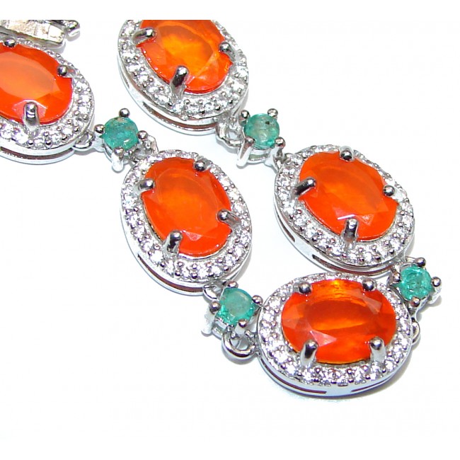 Natural precious Orange Mexican Opal .925 Sterling Silver handcrafted Bracelet