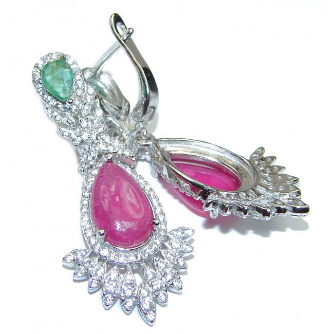 Spectacular Authentic Colombian Emerald Ruby .925 Sterling Silver handmade earrings