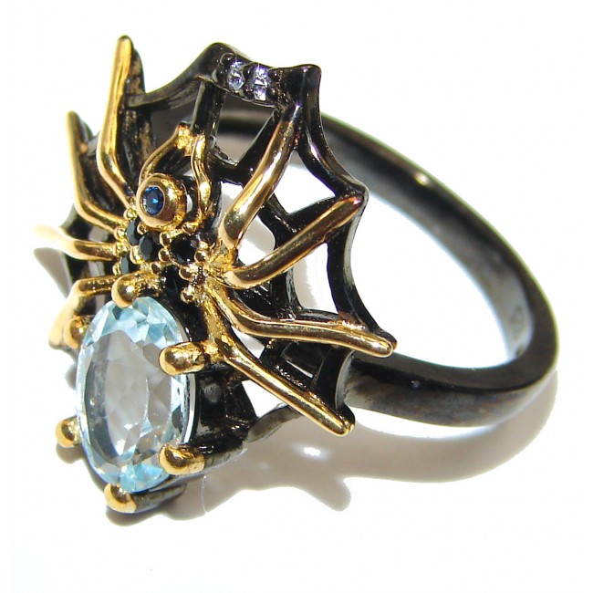Spider's Web Genuine Swiss Blue Topaz .925 Sterling Silver handcrafted Statement Ring size 7