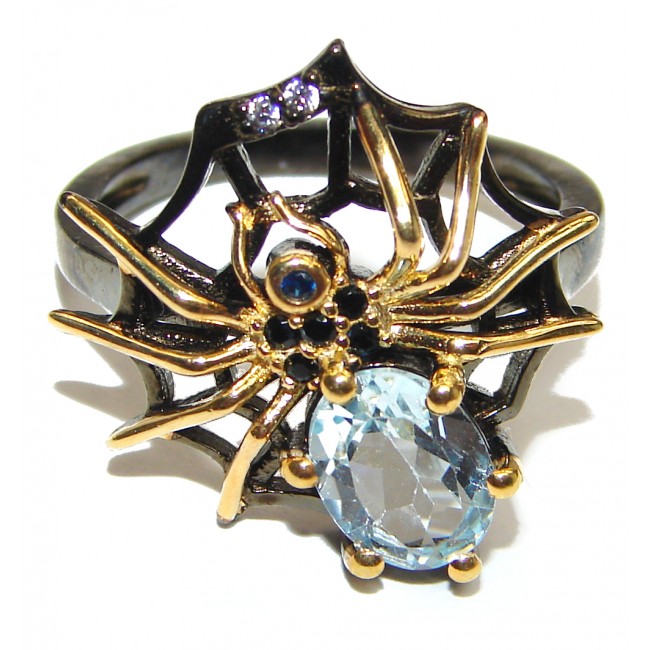 Spider's Web Genuine Swiss Blue Topaz .925 Sterling Silver handcrafted Statement Ring size 7