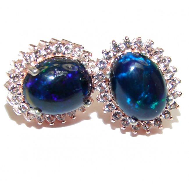 Earth Treasure Authentic Garnet Black Opal .925 Sterling Silver handcrafted stud earrings