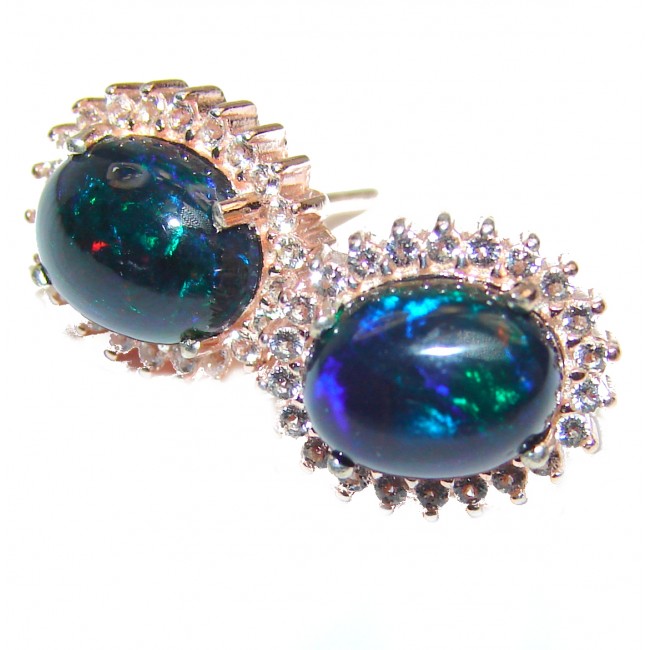Earth Treasure Authentic Garnet Black Opal .925 Sterling Silver handcrafted stud earrings