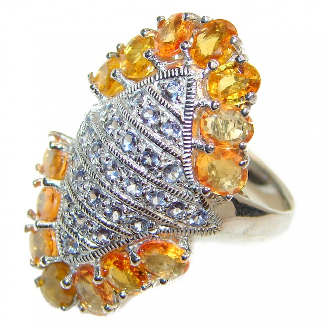 Large Genuine yellow Sapphire Tanzanite .925 Sterling Silver handcrafted Statement Ring size 9