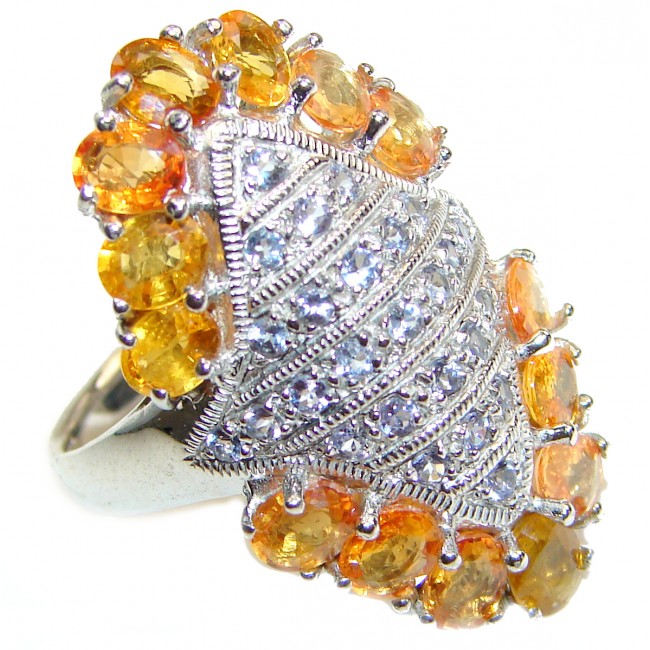 Large Genuine yellow Sapphire Tanzanite .925 Sterling Silver handcrafted Statement Ring size 9