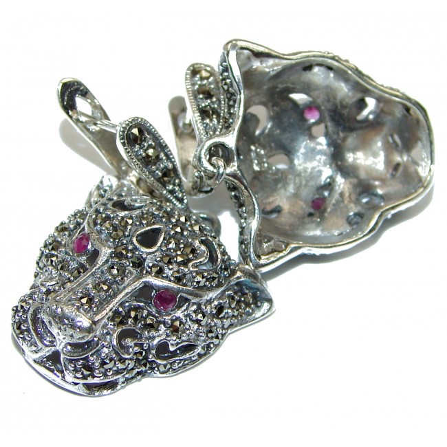 Cheetah Authentic Ruby Enamel 14K Gold over .925 Sterling Silver handmade earrings