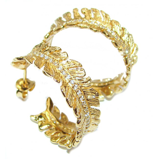 Renaissance design White Topaz 18K Gold over .925 Sterling Silver handcrafted earrings