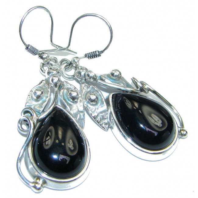 Huge Vintage style Incredible Onyx .925 Sterling Silver earrings