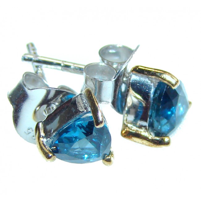 Sublime London Blue Topaz 6mm wide 2 tones .925 Sterling Silver earrings