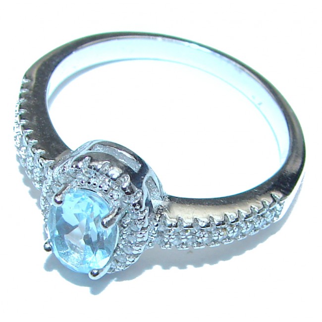 Splendid genuine Aquamarine .925 Sterling Silver Ring size 8