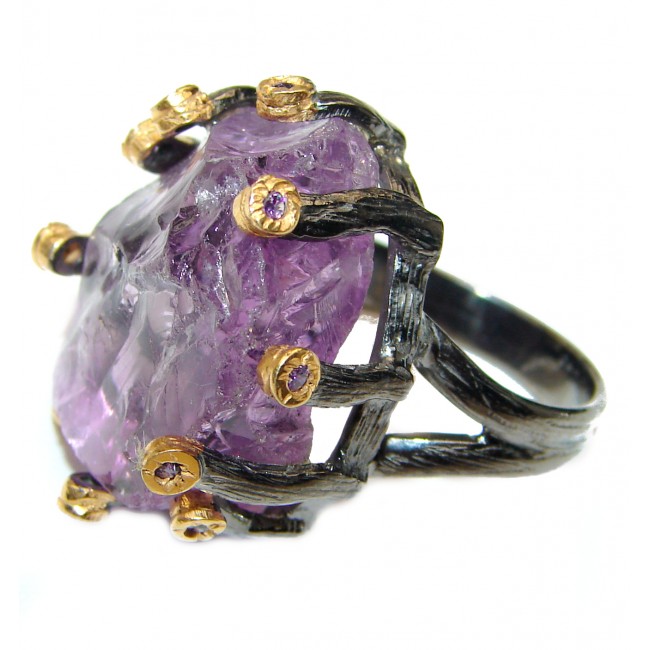 Jumbo Vintage Style Rough Amethyst .925 Sterling Silver handmade Cocktail Ring s. 7