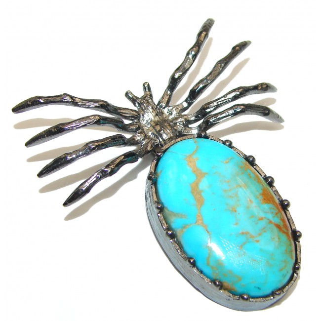 Incredible Spider Turquoise black rhodium over .925 Sterling Silver handmade Pendant