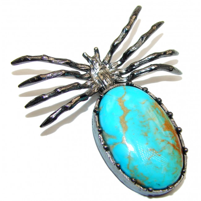 Incredible Spider Turquoise black rhodium over .925 Sterling Silver handmade Pendant