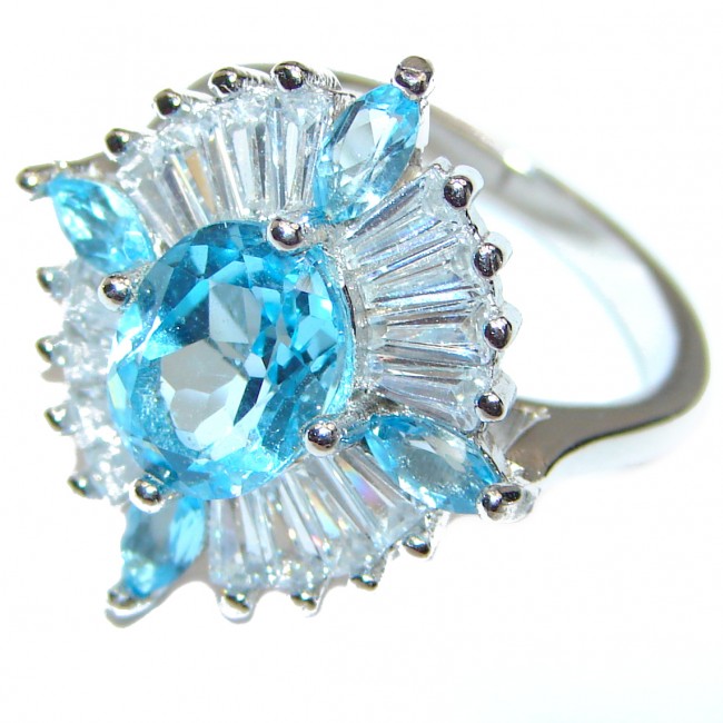 Melissa Genuine Swiss Blue Topaz .925 Sterling Silver handcrafted Statement Ring size 6 1/2
