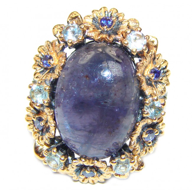 Chunky Authentic African Tanzanite 14K Gold over .925 Sterling Silver handmade Ring s. 7 1/4