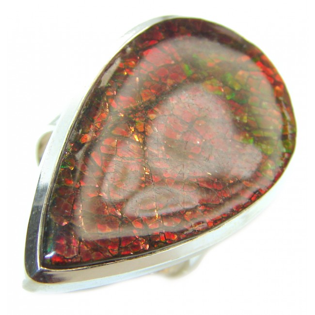 Genuine Canadian Ammolite .925 Sterling Silver handmade ring size 8