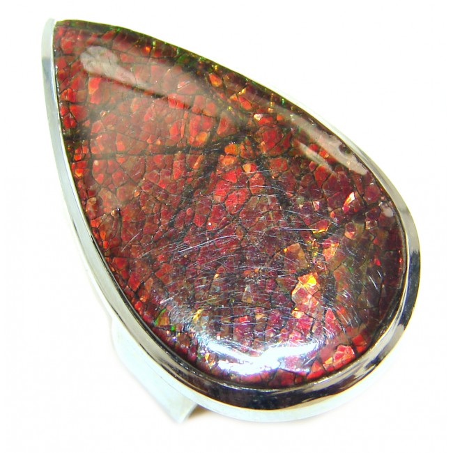 Genuine Canadian Ammolite .925 Sterling Silver handmade ring size 8