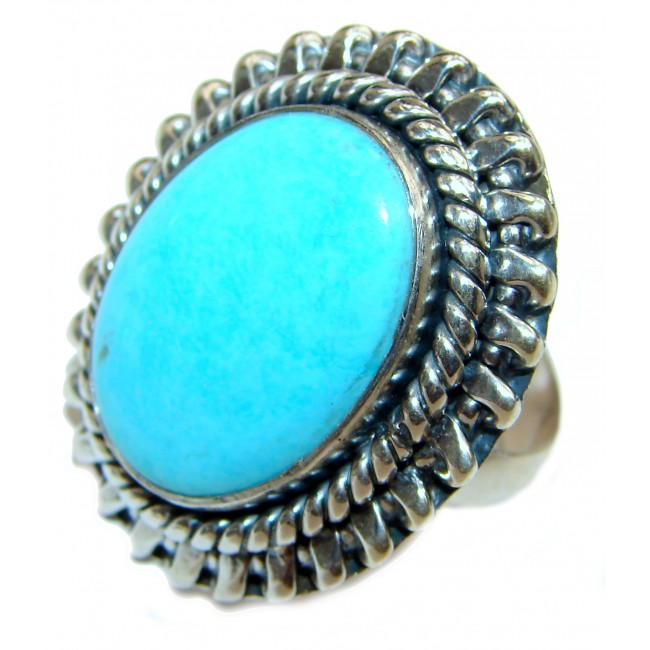 Sleeping Beauty Turquoise .925 Sterling Silver handcrafted ring; s. 7 adjustable