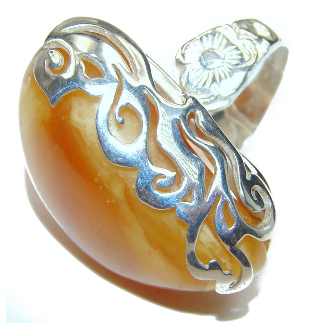 Excellent Vintage Design Baltic Amber .925 Sterling Silver handcrafted Ring s. 7 adjustable