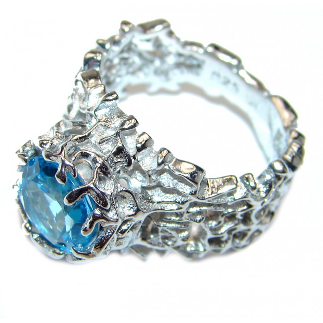 Poseidon Swiss Blue Topaz .925 Sterling Silver handmade Ring size 8