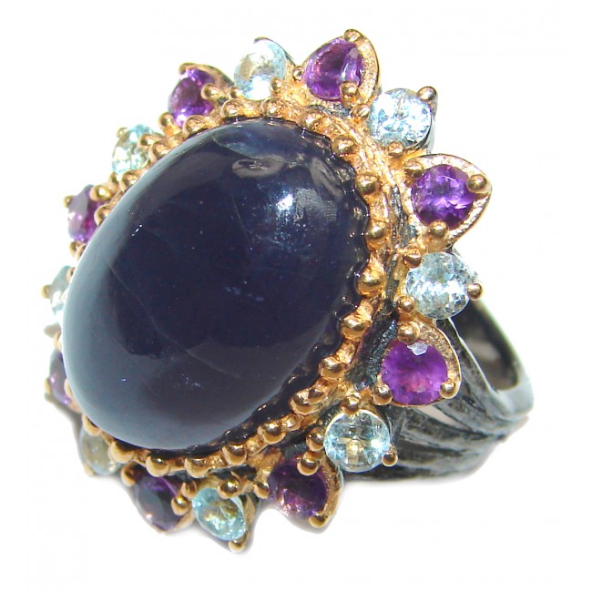 Chunky Authentic African Tanzanite 14K Gold over .925 Sterling Silver handmade Ring s. 8