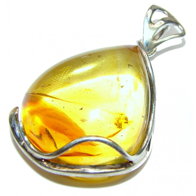 Bold Natural Baltic Sea Amber .925 Sterling Silver handmade HUGE Pendant