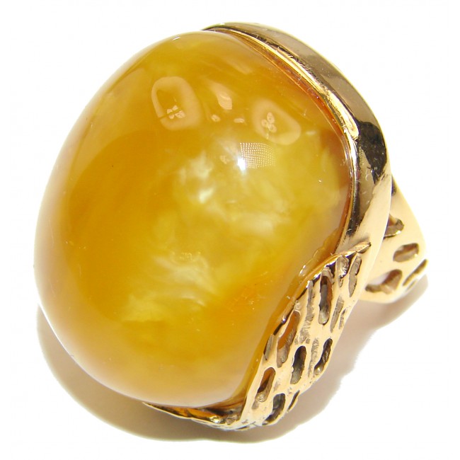HUGE Genuine Butterscotch Baltic Amber 18K Gold over .925 Sterling Silver handmade Ring size 8 adjustable