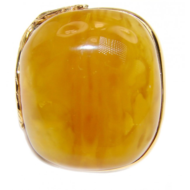 HUGE Genuine Butterscotch Baltic Amber 18K Gold over .925 Sterling Silver handmade Ring size 8 adjustable